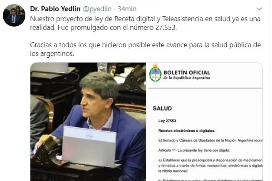 Promulgaron la Ley de Receta Digital y Teleasistencia en Salud