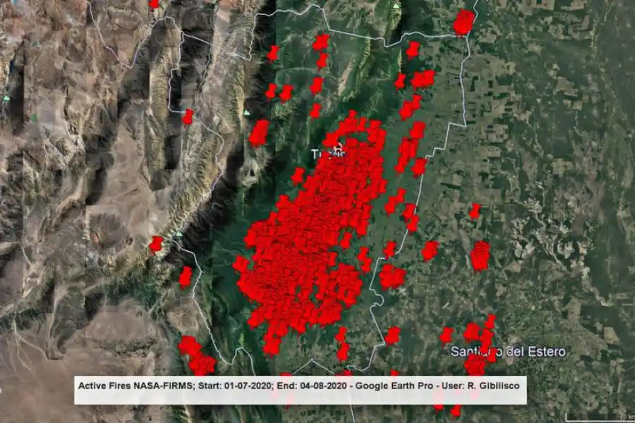 Focos de fuego del mes de julio, con datos de la NASA. Las zonas con caña y con fuego son casi las mismas.