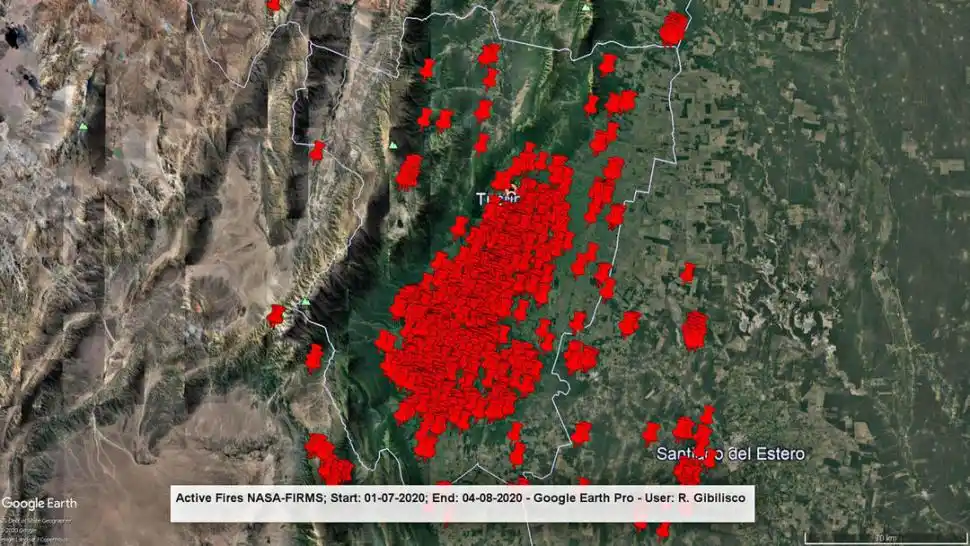 Focos de fuego del mes de julio, con datos de la NASA. Las zonas con caña y con fuego son casi las mismas.