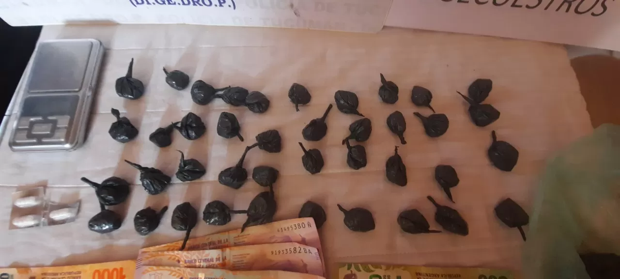DROGA. Los bagullos de marihuana, fraccionados al parecer para su venta. Foto: Ministerio de Seguridad