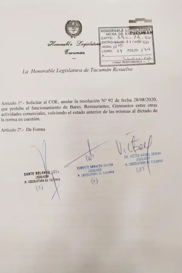 PROPUESTA. El proyecto de resolución del oficialismo contra las medidas del COE. 