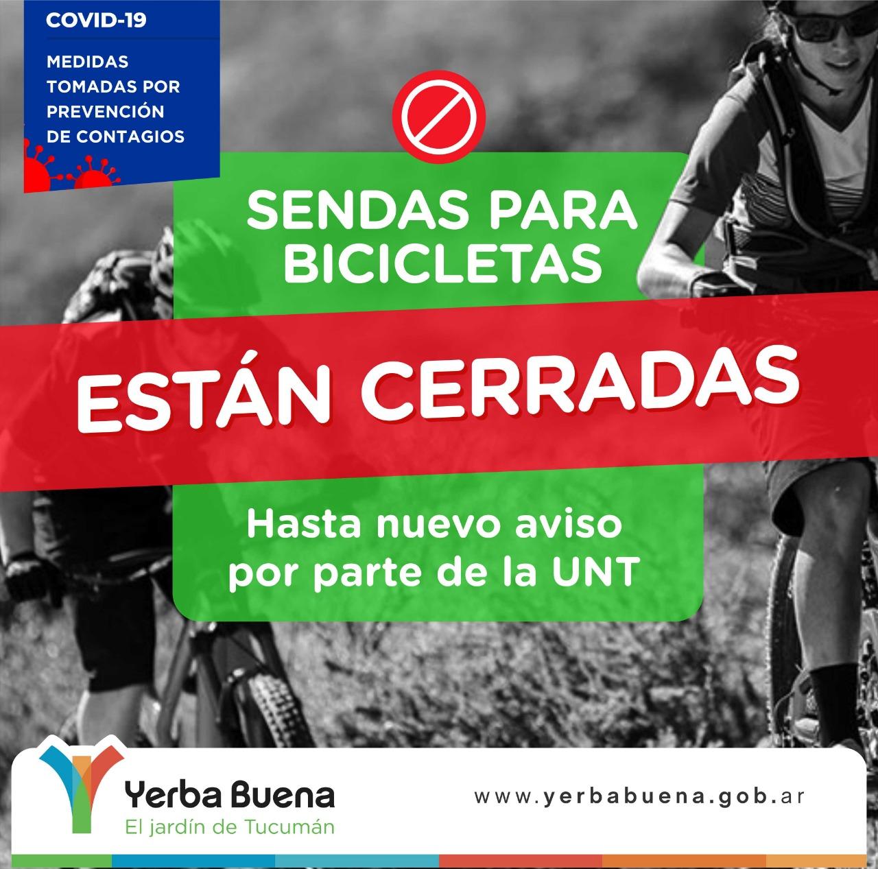 Las sendas para bicicletas siguen cerradas en Yerba Buena por prevención de contagios