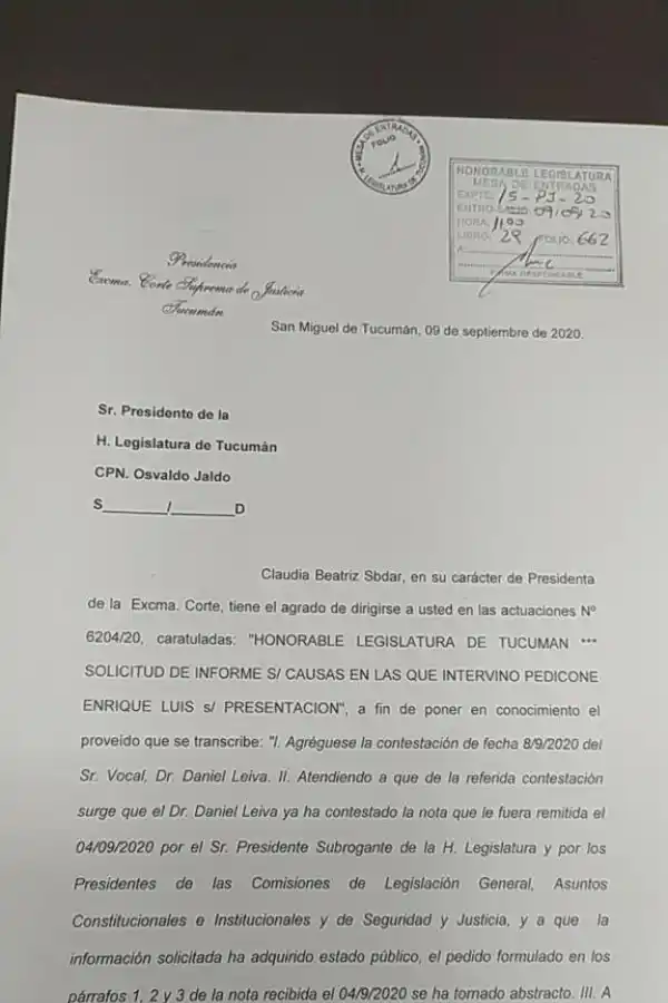 Jaldo reivindicó la facultad de la Legislatura para pedir informes a otros poderes