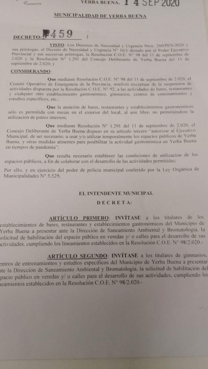 INSTRUMENTO. El decreto firmado por el intendente Campero.