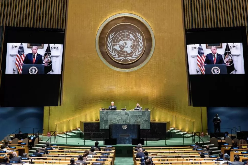 VIRTUAL. Trump habla ante los delegados a la 75 Asamblea General de Naciones Unidas, que se desarrolló casi por completo de manera online. REUTERS