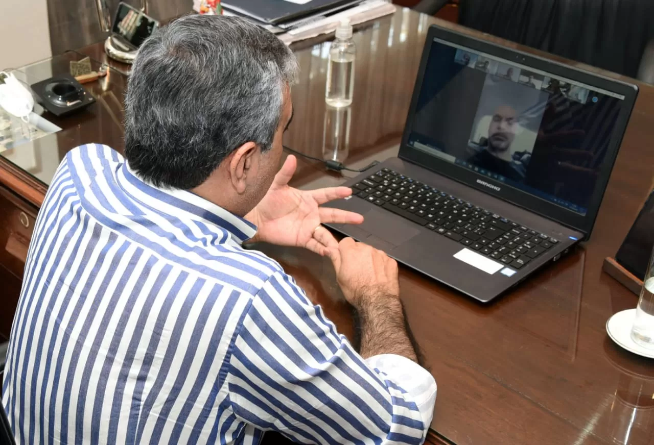 VIDEOLLAMADA. Alfaro dialoga de manera virtual con el jefe de Gobierno porteño y referente del PRO, Rodríguez Larreta. Foto: Prensa SMT