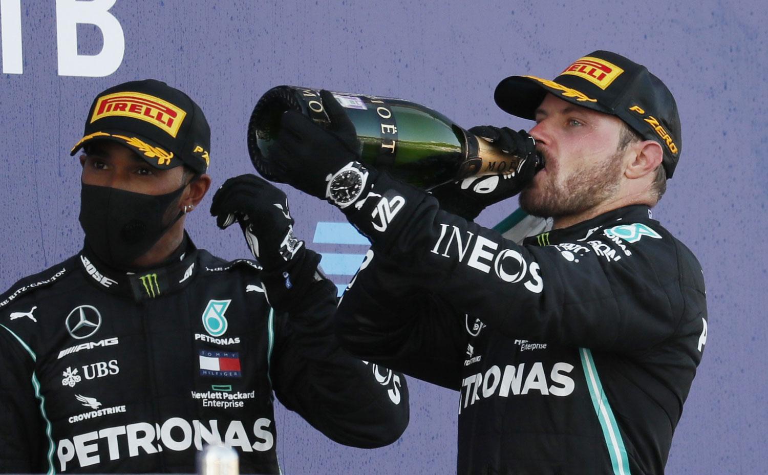 FESTEJO. En el podio, Bottas y Hamilton ya son una fija en la temporada.