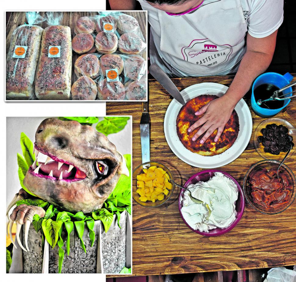 PASTELERÍA. Panes de distinto tipo, postres y tortas ingeniosamente decoradas es la producción de Paula. 
