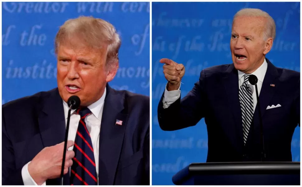 CRITICADOS. Trump y Biden se cruzaron el martes, en un debate que recibió muchísimos cuestionamientos por el bajo nivel de las presentaciones. Reuters