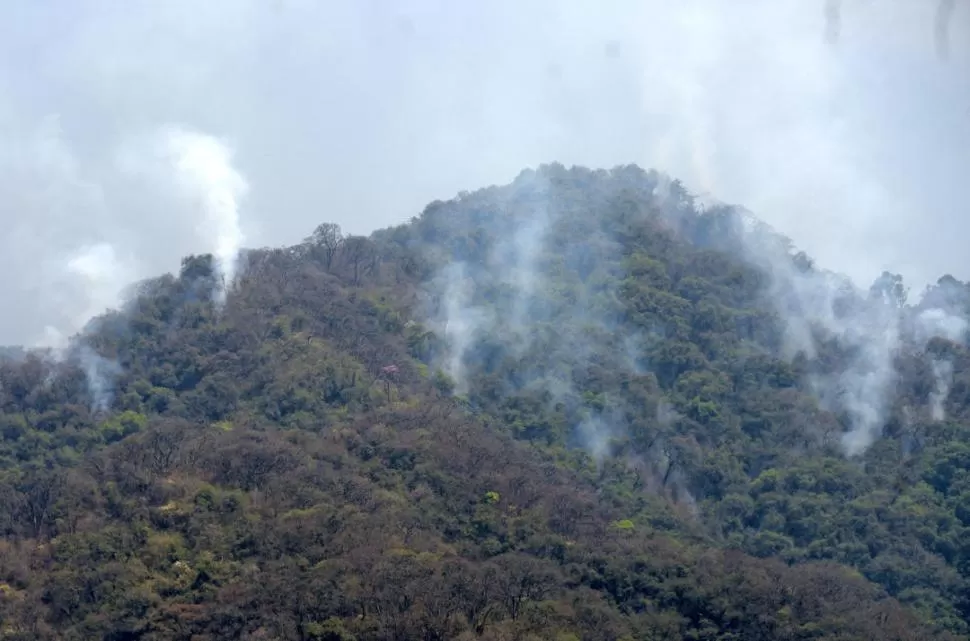 HUMO. Por la humareda que se veía en la montaña, el incendio en el cerro de San Javier podía advertirse casi desde cualquier punto de Yerba Buena. 