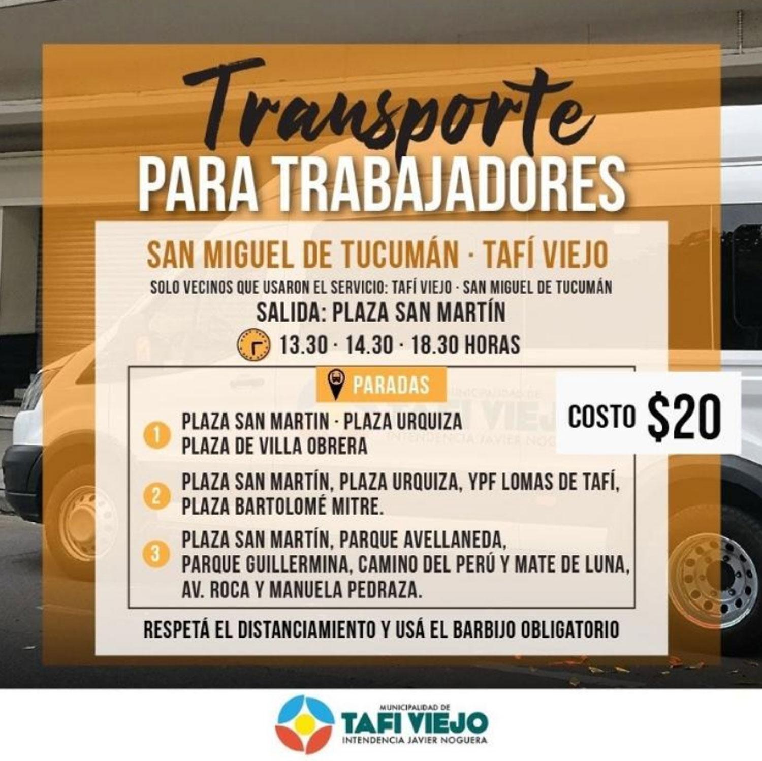 Tafi Viejo implementa desde mañana un servicio de transporte para trabajadores 