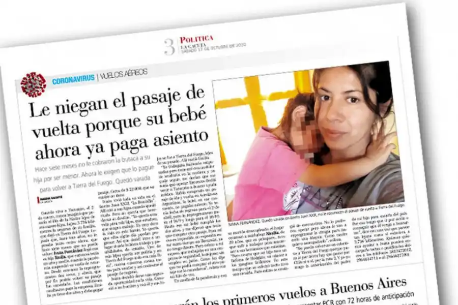 LA NOTA DE LA GACETA. Ivana pedía ayuda para volver a su hogar. 