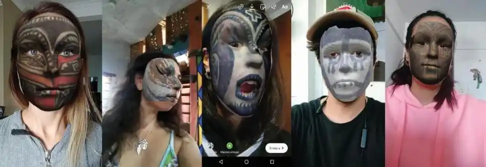 JUEGO VIRTUAL. Máscaras “aborígenes” creadas en Instagram.
