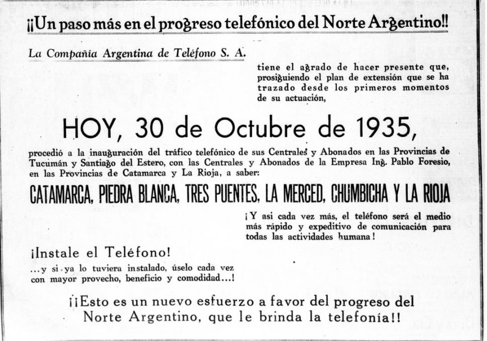 Hojeando el Diario: el teléfono conecta Tucumán con Catamarca y La Rioja