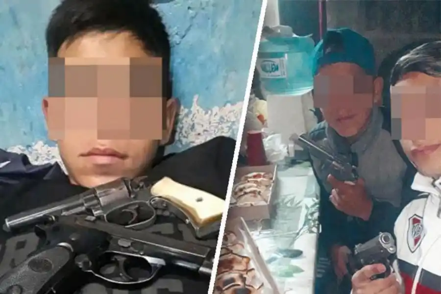 INQUIETANTE. Dos de las imágenes de “Pequeño” exhibiendo armas. 