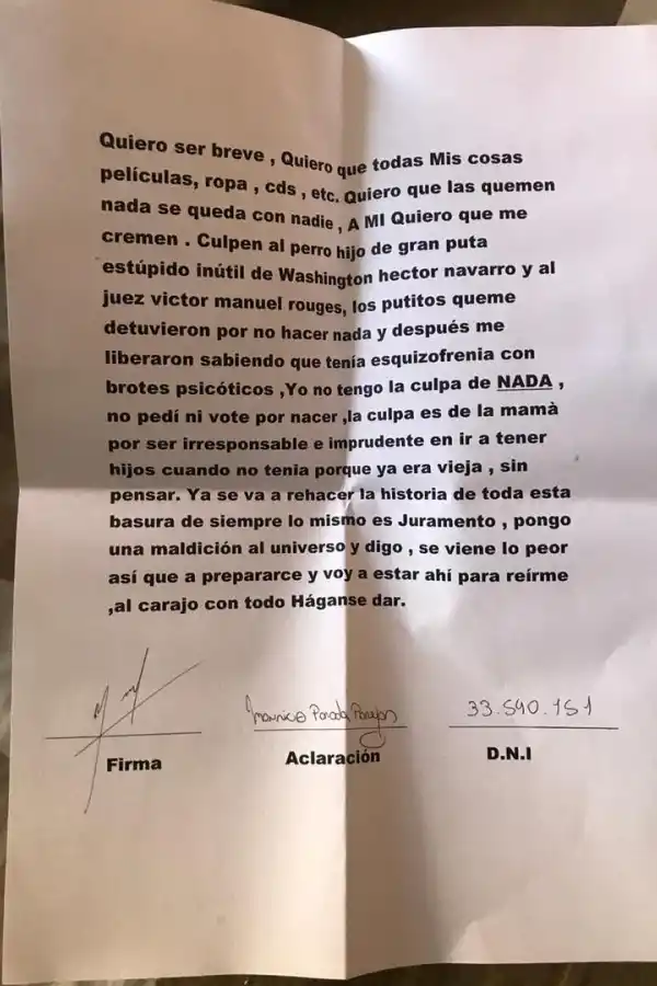 Las cartas de despedida del femicida Parada Parejas