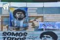 Las banderas de Maradona, en la previa del duelo entre Atlético y Arsenal