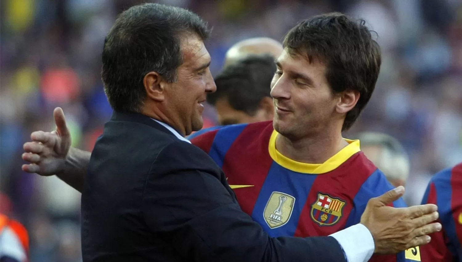 BUENOS TIEMPOS. Laporta y Messi, durante la celebración de uno de los 12 títulos conseguidos entre 2003 y 2010.