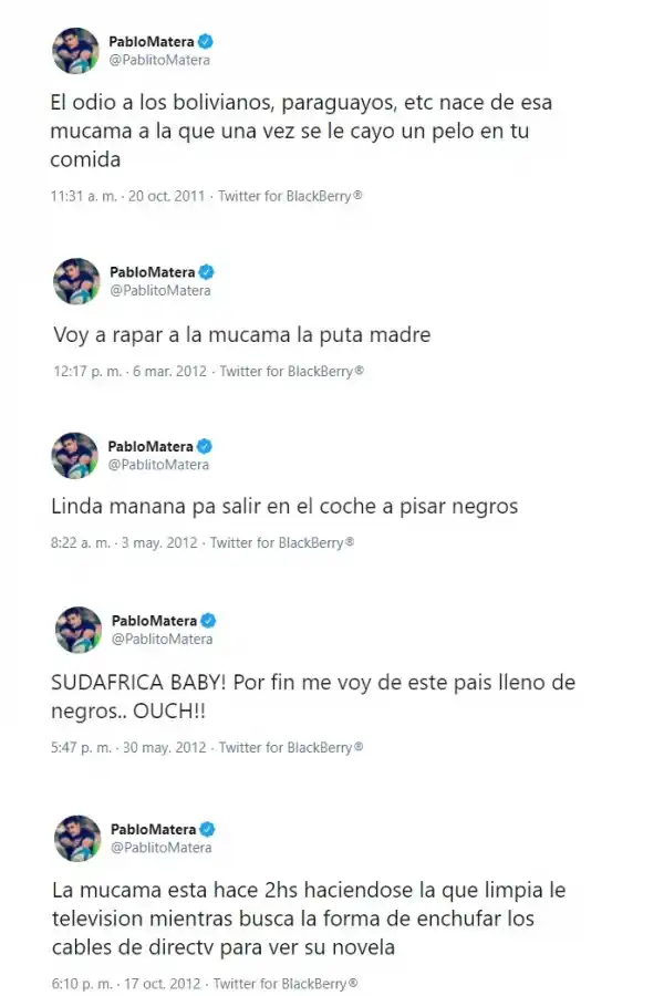 Los escandalosos tuits de Pablo Matera que salieron a la luz y lo llevaron a cerrar su cuenta