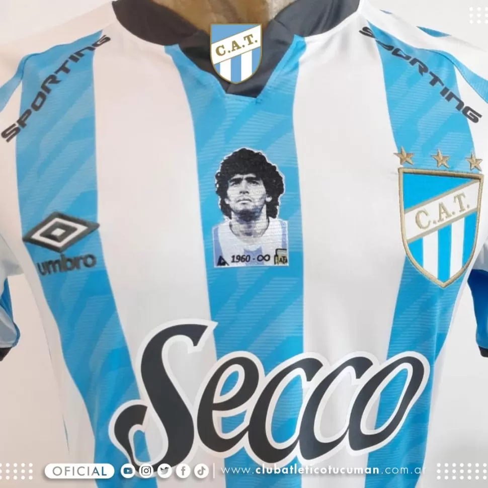 HOMENAJE. Atlético jugará oficialmente con una camiseta que tendrá -por primera vez en su historia- una imagen de Diego Maradona impresa en el pecho. cat