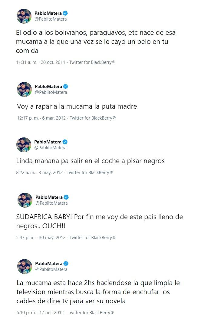 Los escandalosos tuits de Pablo Matera que salieron a la luz y lo llevaron a cerrar su cuenta
