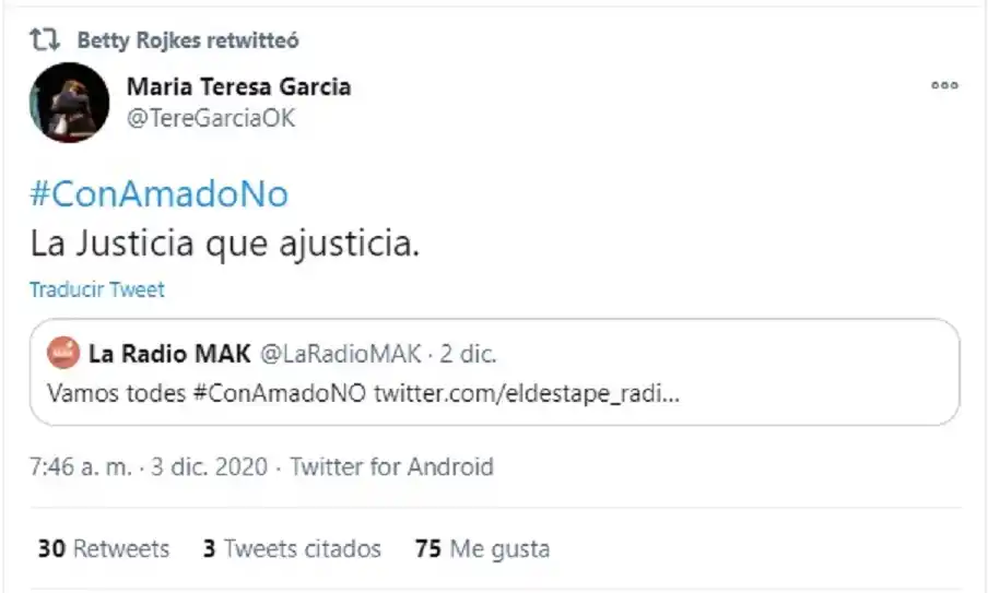 #ConAmadoNo: Betty Rojkés dio su apoyo a Boudou e invitó a firmar un petitorio en su defensa