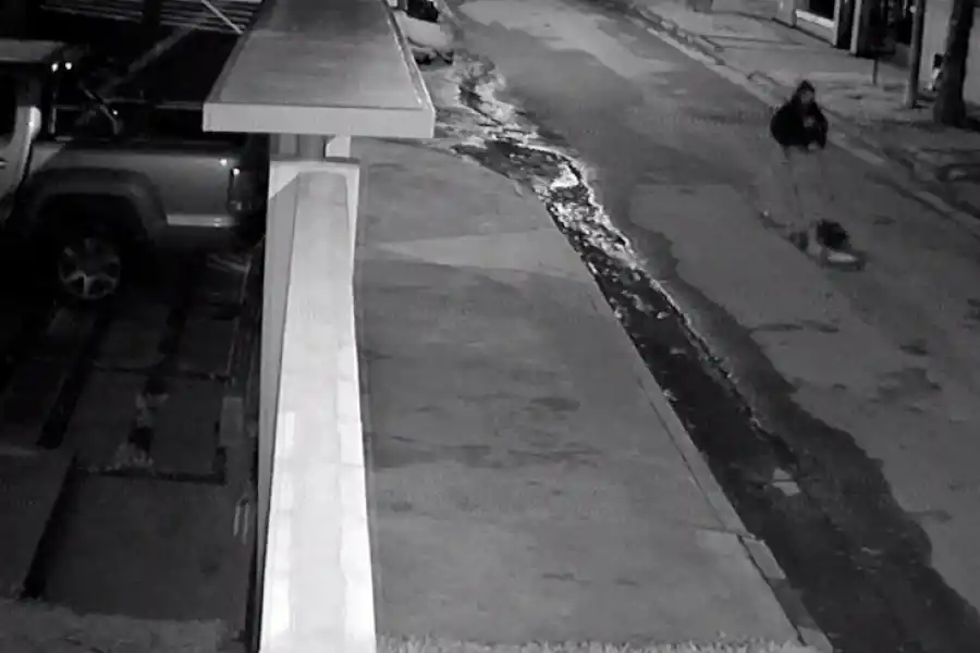 ROBO. Un asaltante escapa corriendo con una cortadora de césped. captura de video