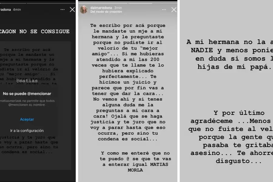 Los duros mensajes de Dalma Maradona para Matías Morla