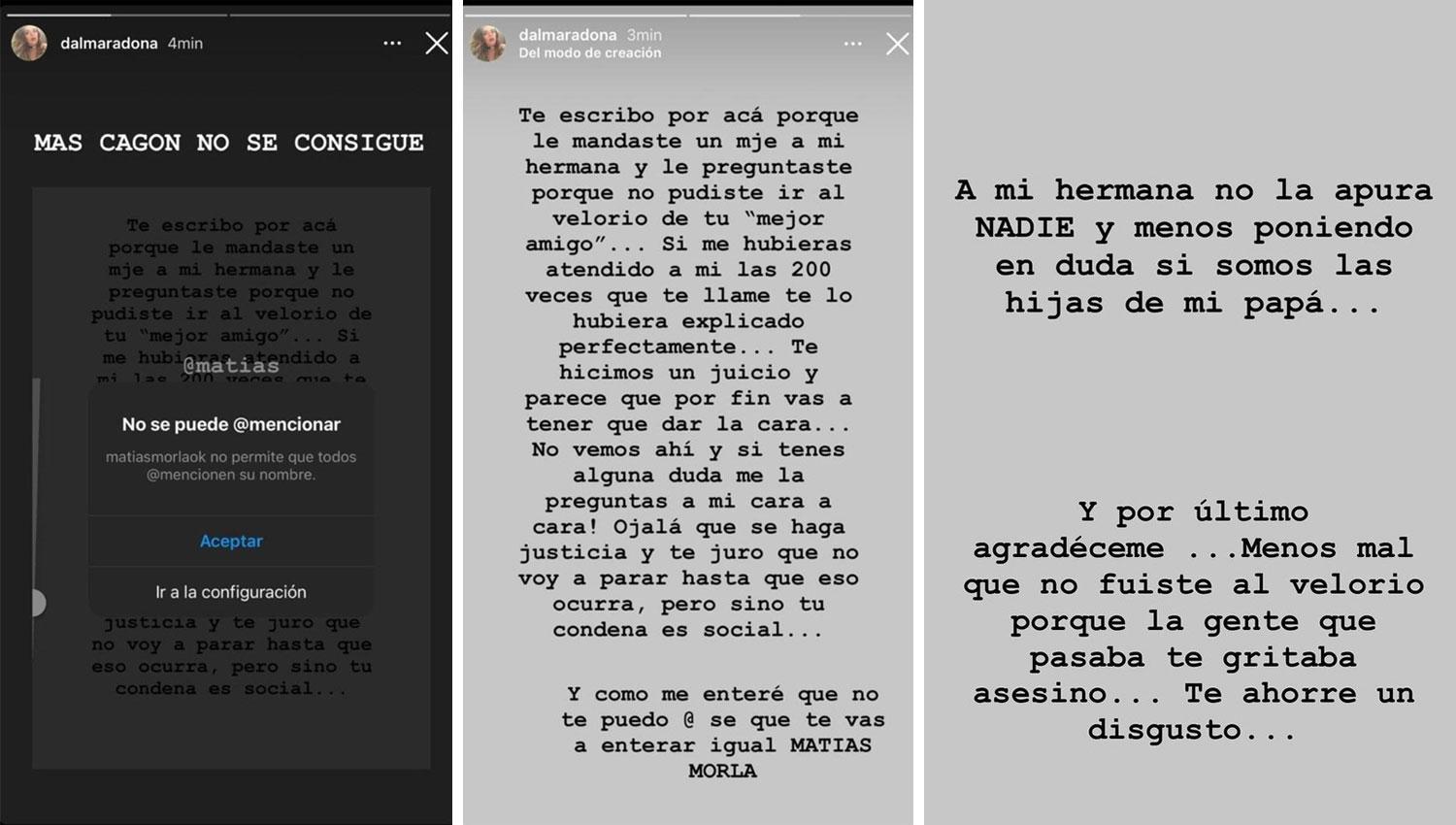 Los duros mensajes de Dalma Maradona para Matías Morla