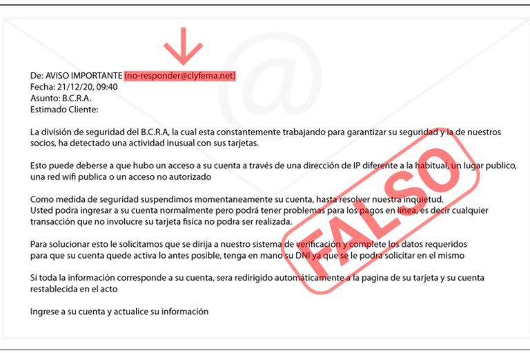Este es el correo fraudulento