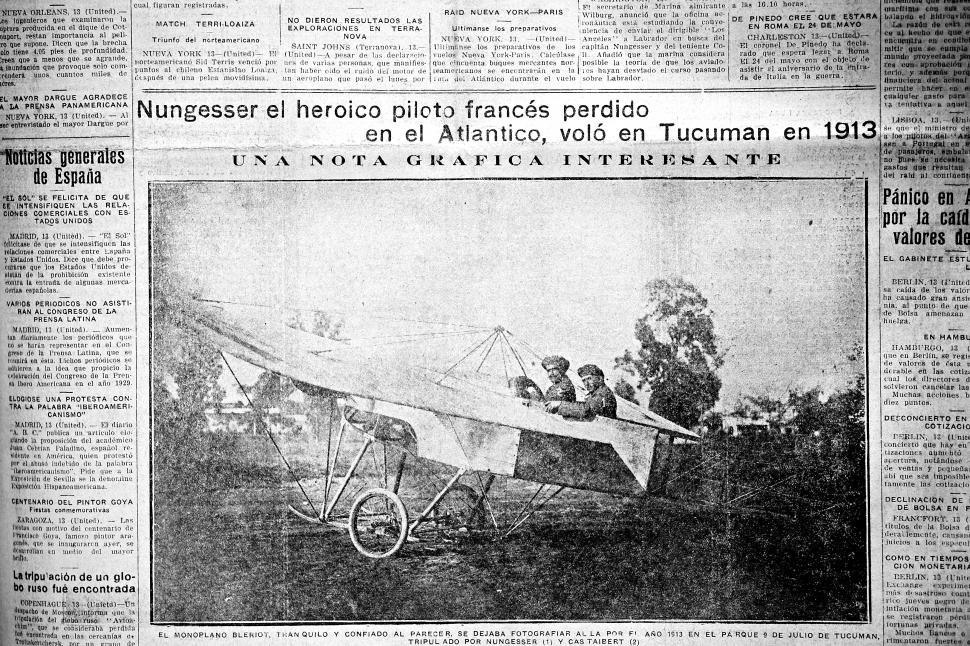  EN 1913. Nungesser en el asiento de atrás en el avión de Castaibert, en el parque 9 de Julio. 