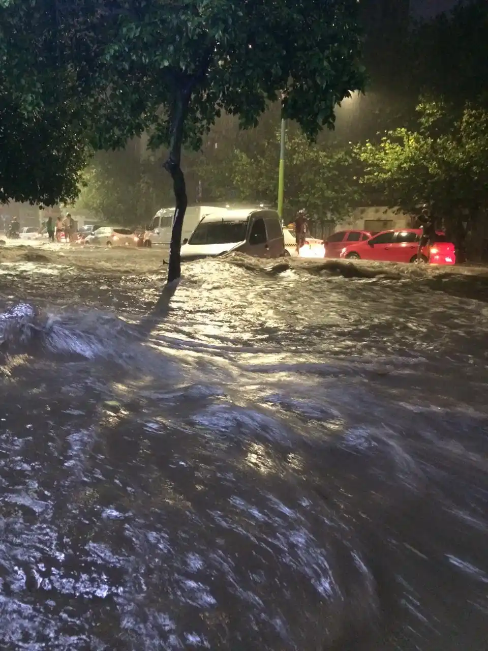 OLAS. La tormenta provocó corrientes de agua móviles y de gran tamaño. Aquí una camioneta de carga todavía permanece a salvo.