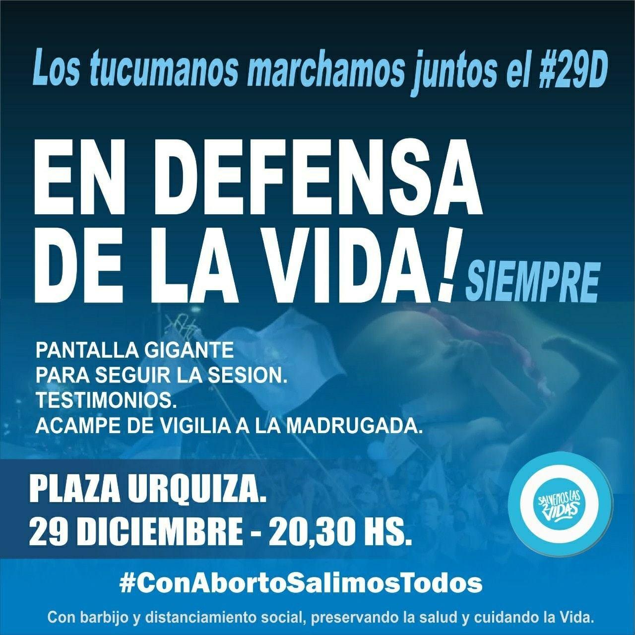 En dos plazas de Tucumán habrá vigilia en favor y en contra del aborto legal