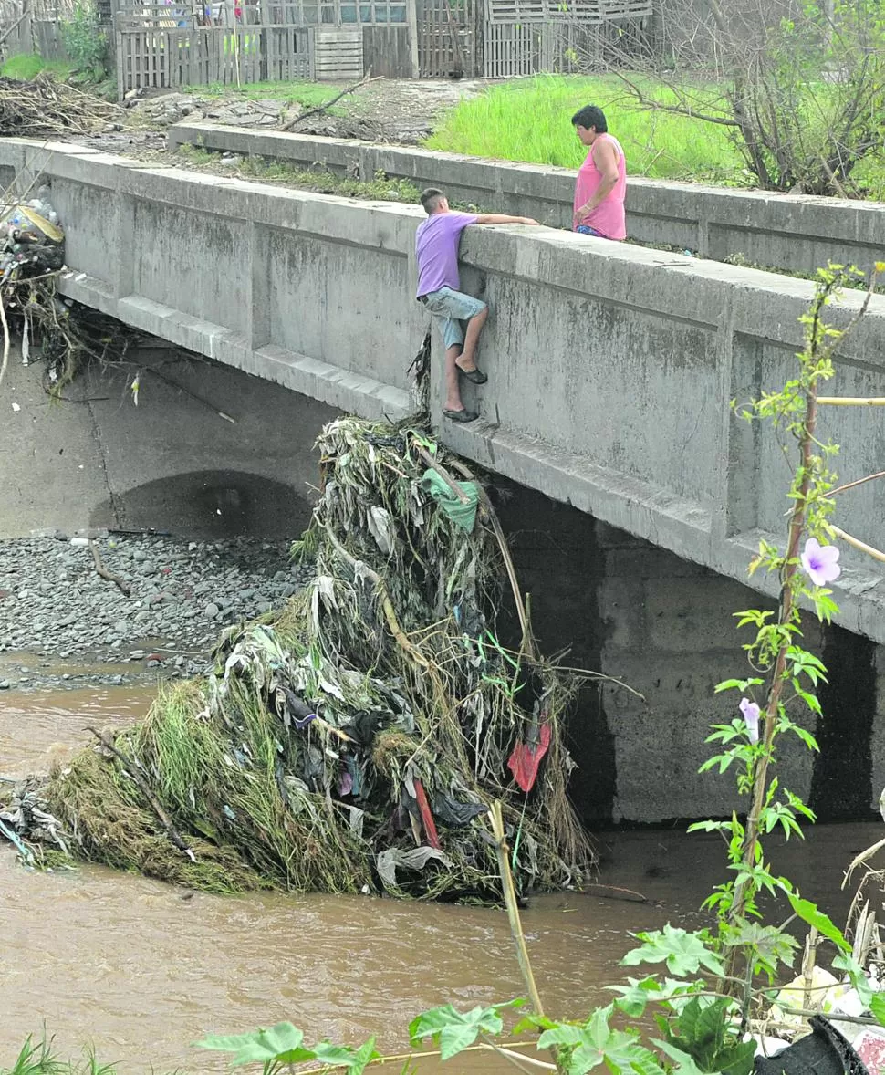 CANAL SUR. El agua lleva basura y ramas.