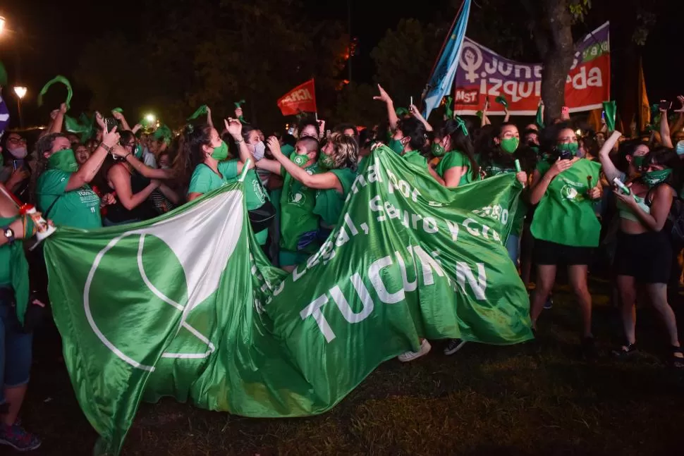FESTEJO. Militantes “verdes” celebran la aprobación de la ley de la IVE. 