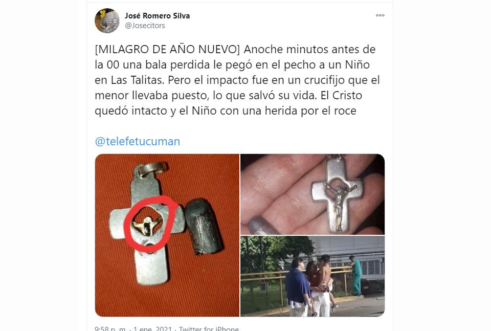 Un niño recibió el impacto de una bala perdida y lo salvó el crucifijo que tenía