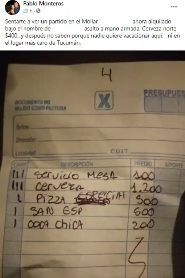 Asalto a mano armada: indignación por la cuenta de un bar en El Mollar