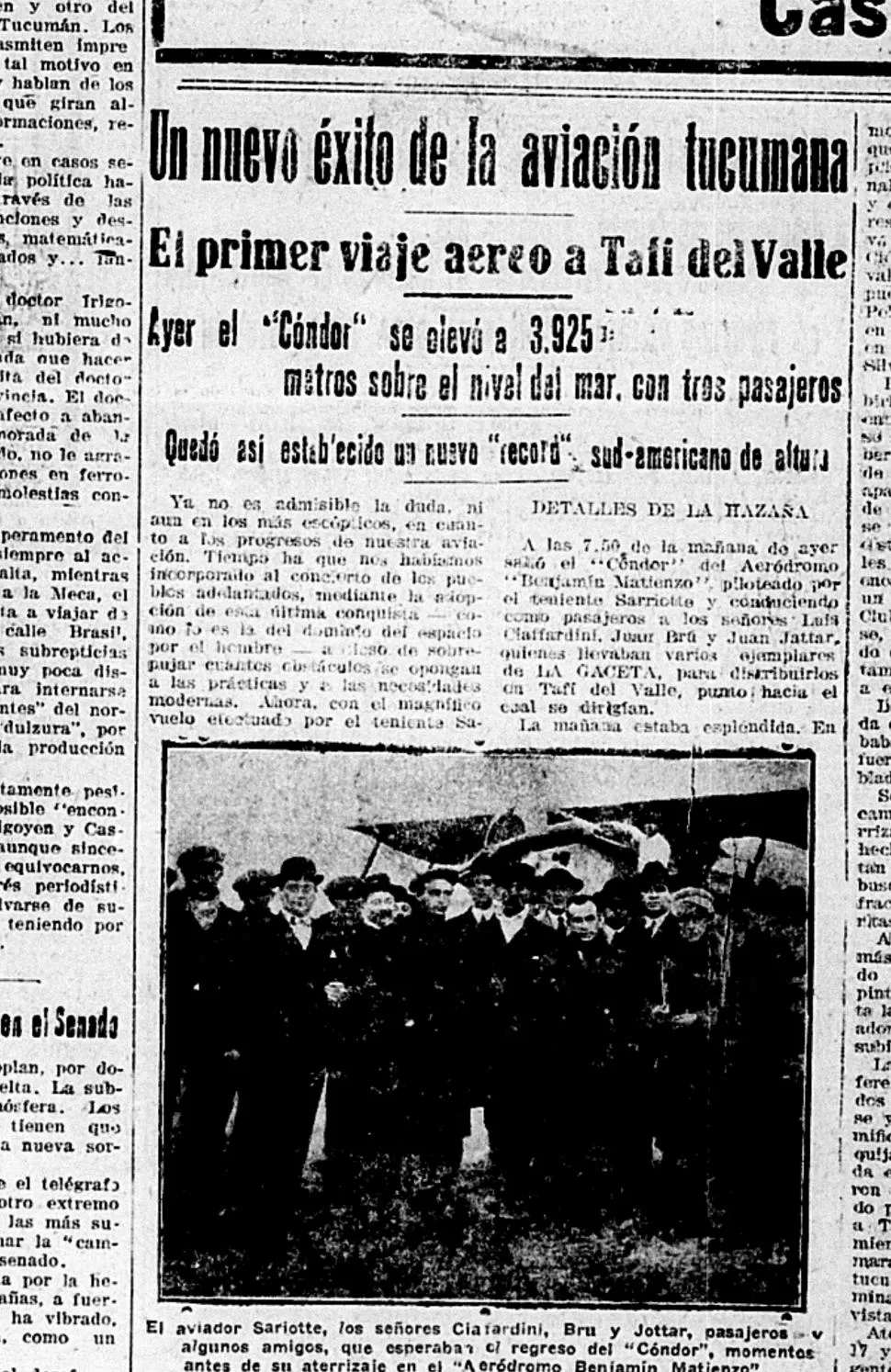 EN 1921. El Cóndor del Aeroclub alcanza el Campo de las Carreras. 