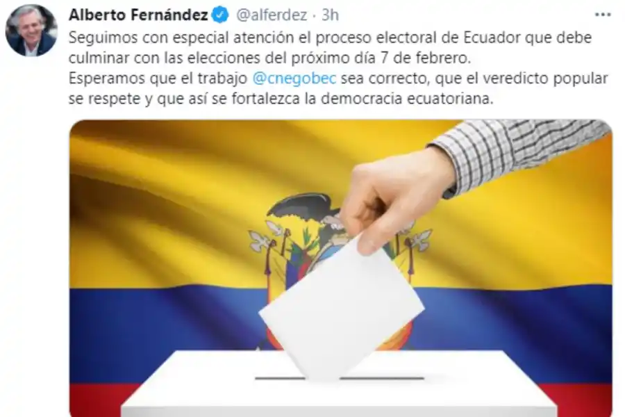 Alberto Fernández pidió respetar el proceso electoral en Ecuador