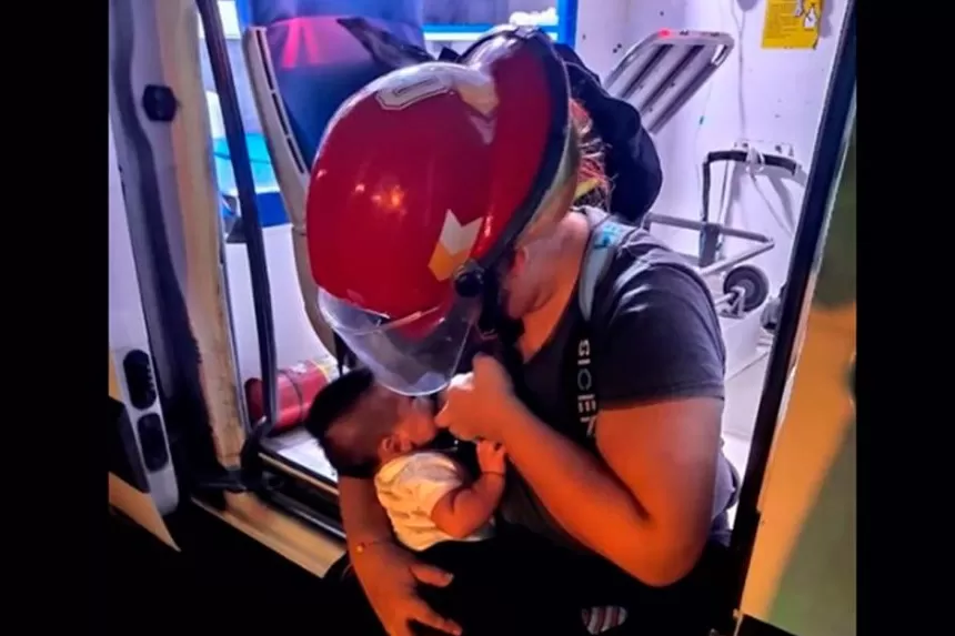 Termas: una bombera amamantó a su hijo mientras combatía el incendio
