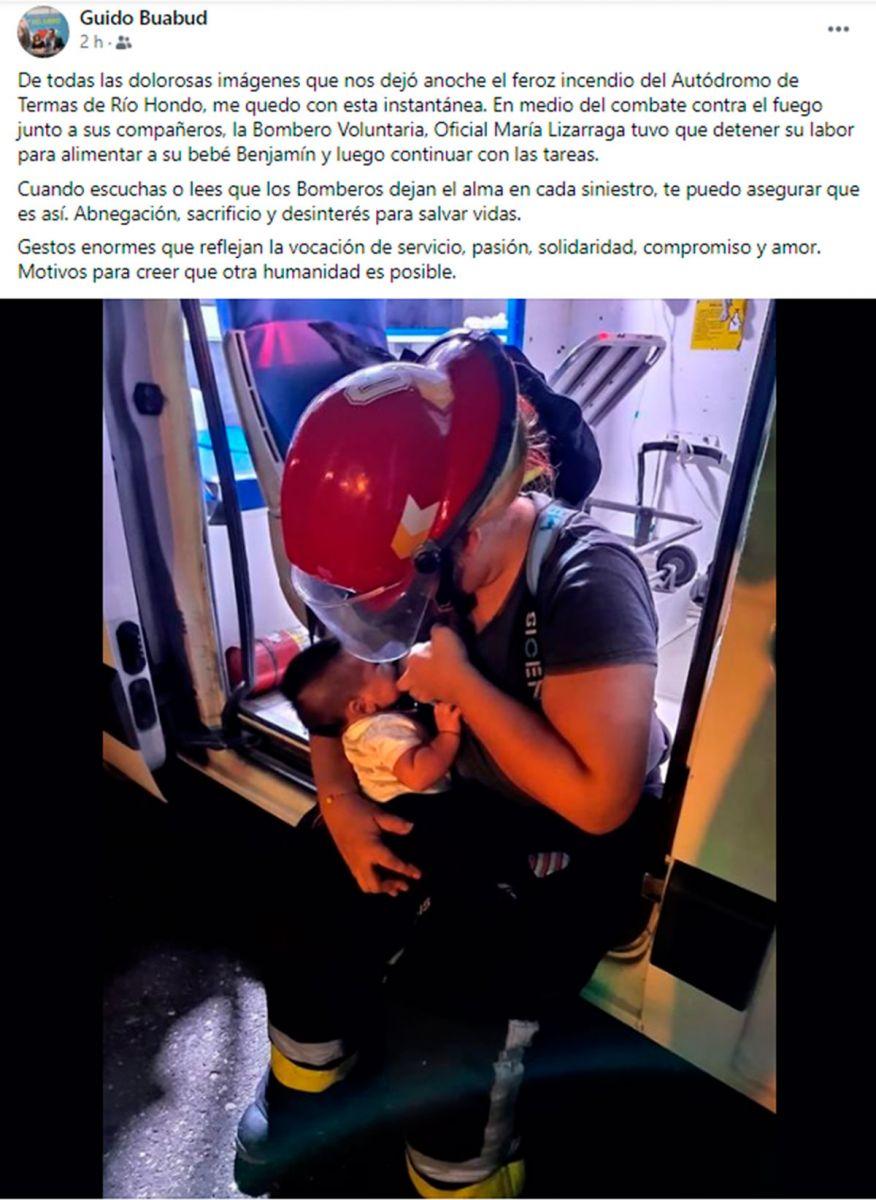 Termas: una bombera amamantó a su hijo mientras combatía el incendio