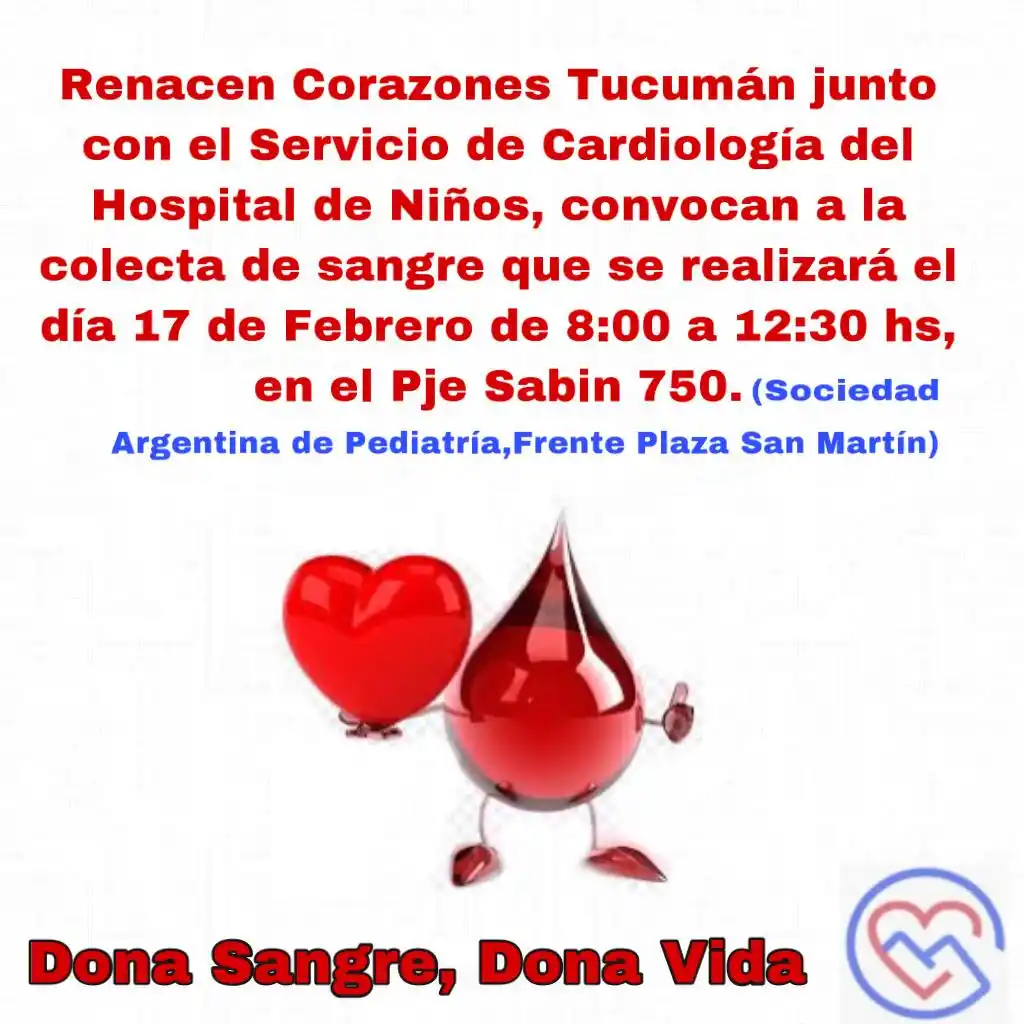 Renacen Corazones y el Hospital de Niños convocan a una colecta para donar sangre