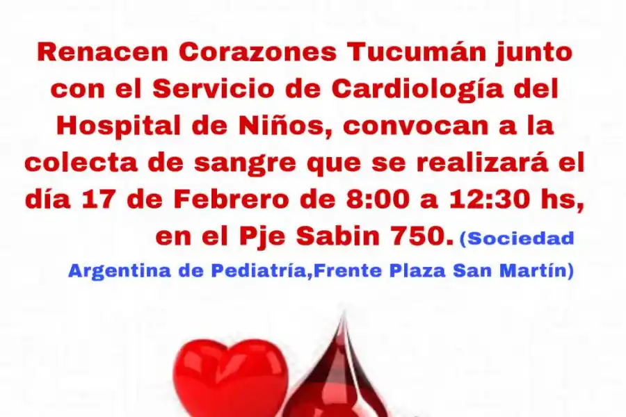 Renacen Corazones y el Hospital de Niños convocan a una colecta para donar sangre