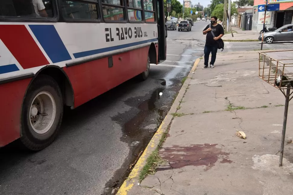 HORROR. Manchas de sangre en la parada donde ocurrió el crimen. la gaceta / foto de Ines Quinteros Orio