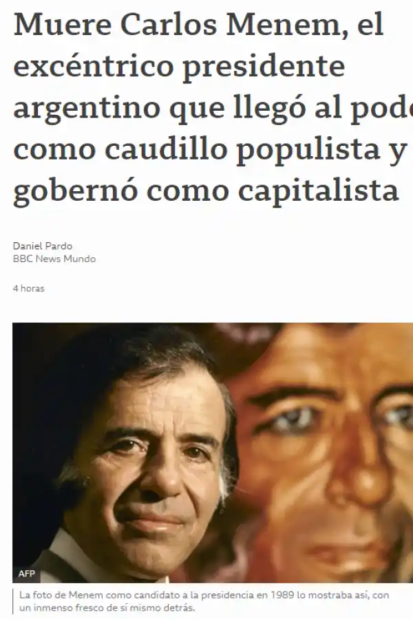 Los principales diarios del mundo se hacen eco de la muerte de Carlos Menem