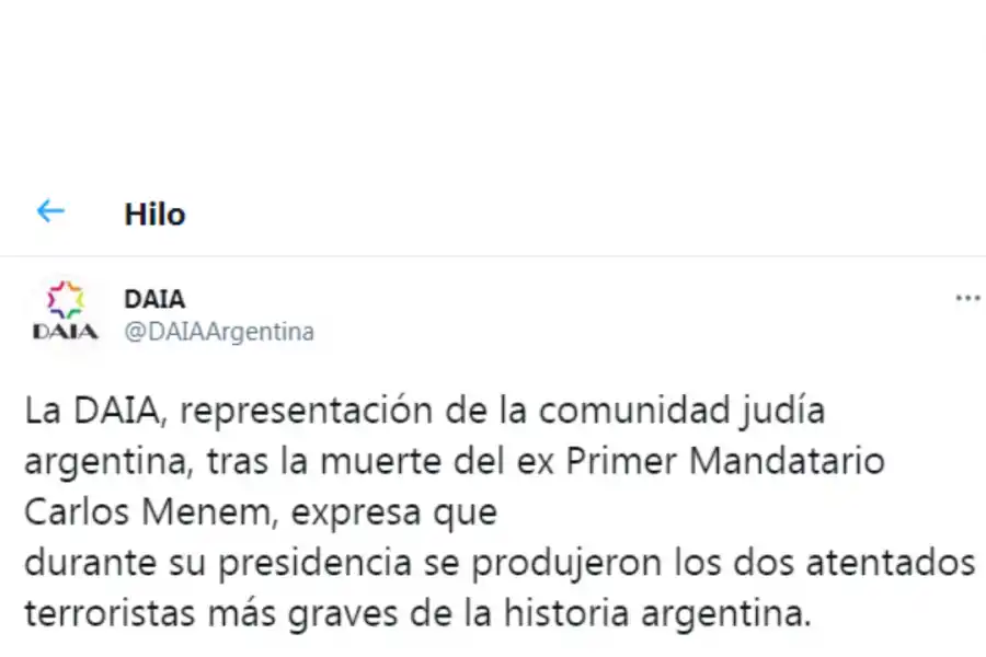 El fuerte comunicado de la DAIA tras la muerte de Carlos Menem