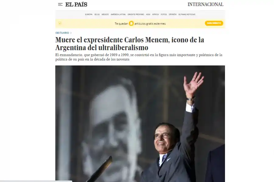 Los principales diarios del mundo se hacen eco de la muerte de Carlos Menem