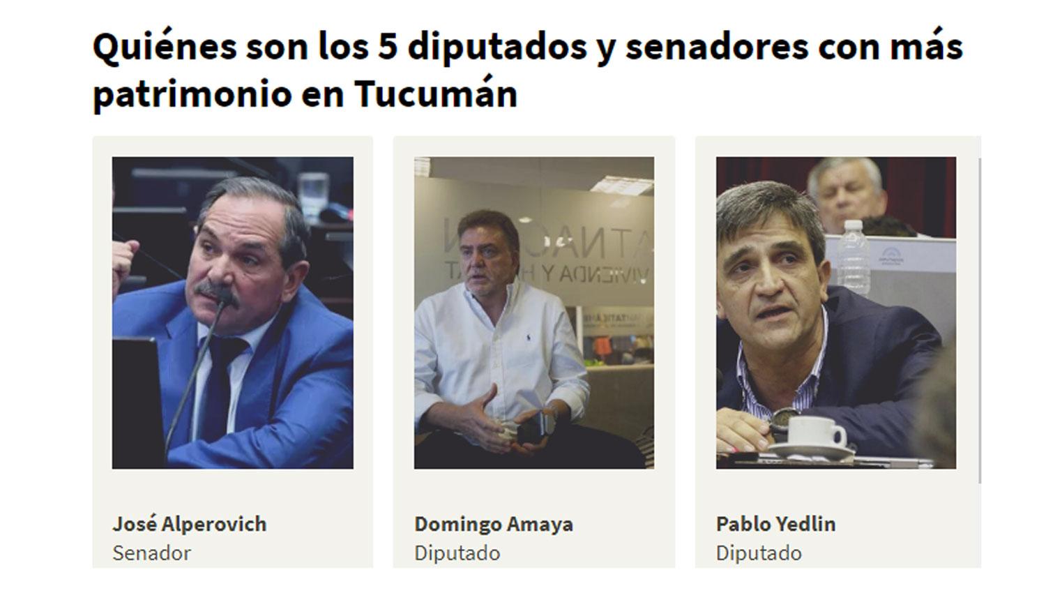 EL RÁNKING. Alperovich, Amaya y Yedlin lideraron el listado de tucumanos con más patrimomio en el Congreso.