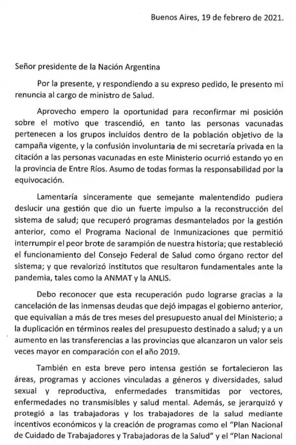 Ginés González García presentó su renuncia y habló de una confusión involuntaria