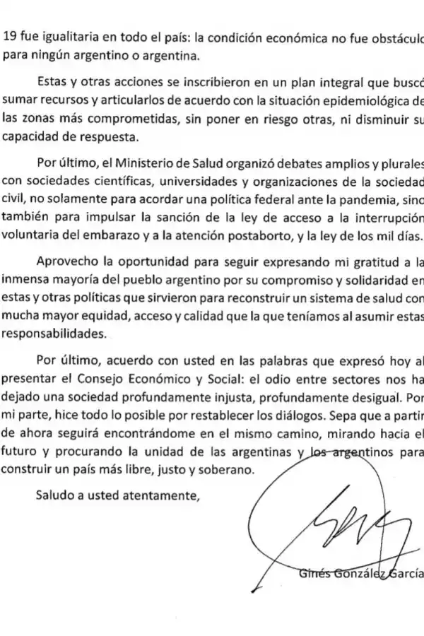 Ginés González García presentó su renuncia y habló de una confusión involuntaria